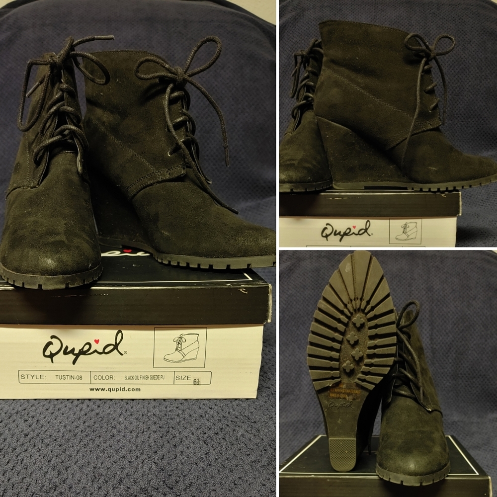 Black Wedged Tie-Up Booties
